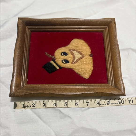 Vintage Crewel Framed Embroidered Pear Art with Top Hat - Picture 2 of 4